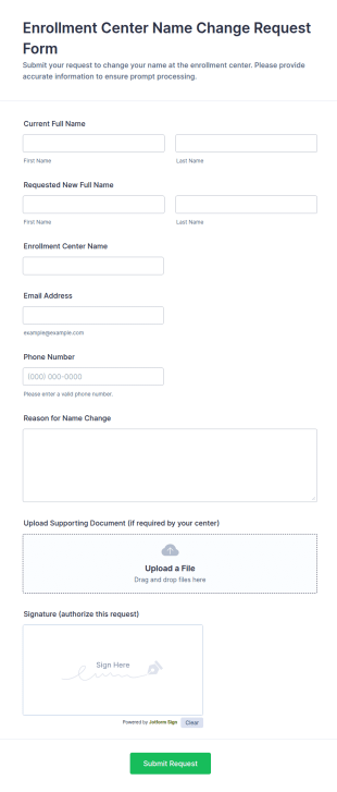 Enrollment Center Name Change Request Form Template