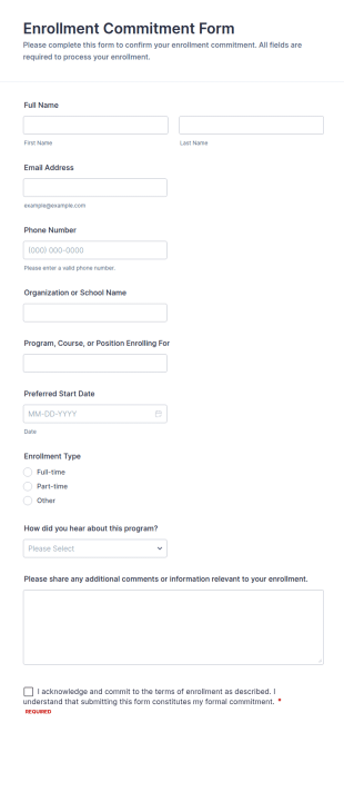 Enrollment Commitment Form Template