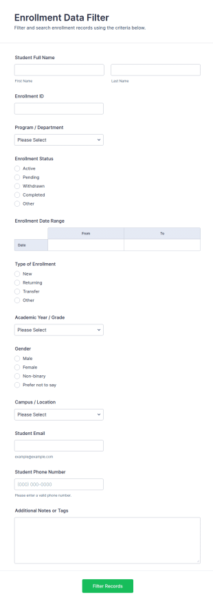 Enrollment Data Filter Form Template