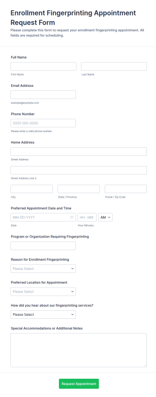 Enrollment Fingerprinting Appointment Request Form Template
