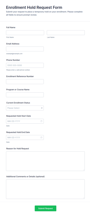 Enrollment Hold Request Form Template