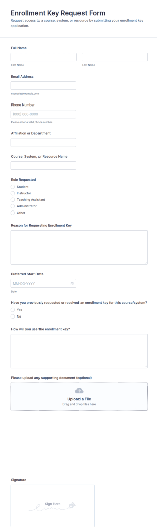 Enrollment Key Request Form Template