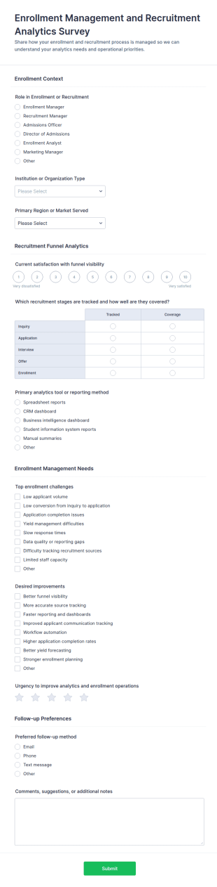 Enrollment Management And Recruitment Analytics Survey Form Template