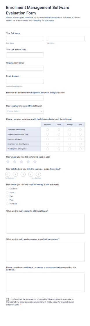 Enrollment Management Software Evaluation Form Template