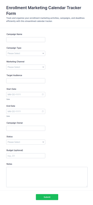 Enrollment Marketing Calendar Tracker Form Template