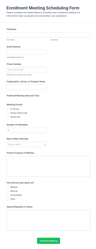 Enrollment Meeting Scheduling Form Template