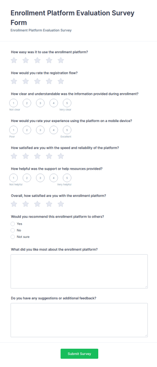 Enrollment Platform Evaluation Survey Form Template