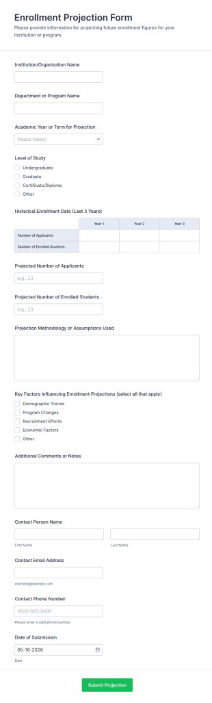Enrollment Projection Form Template