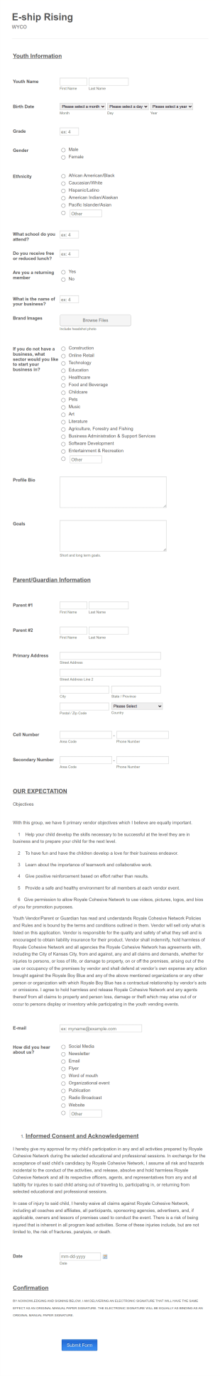 Enrollment Registration Form Template