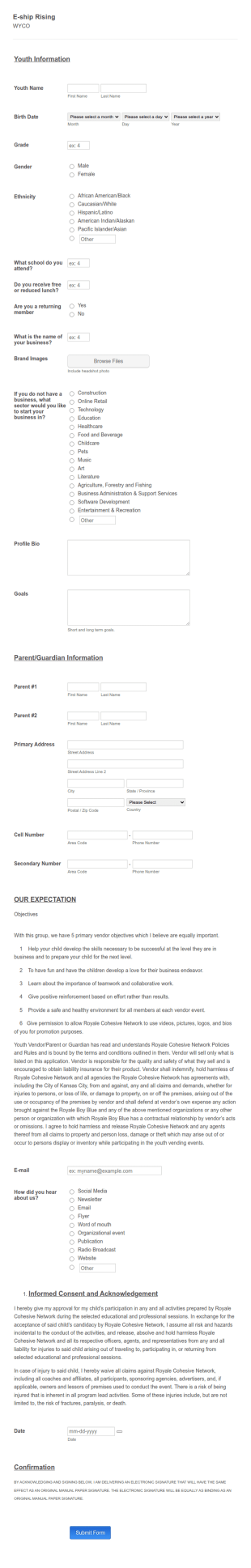 Enrollment Registration Form Template
