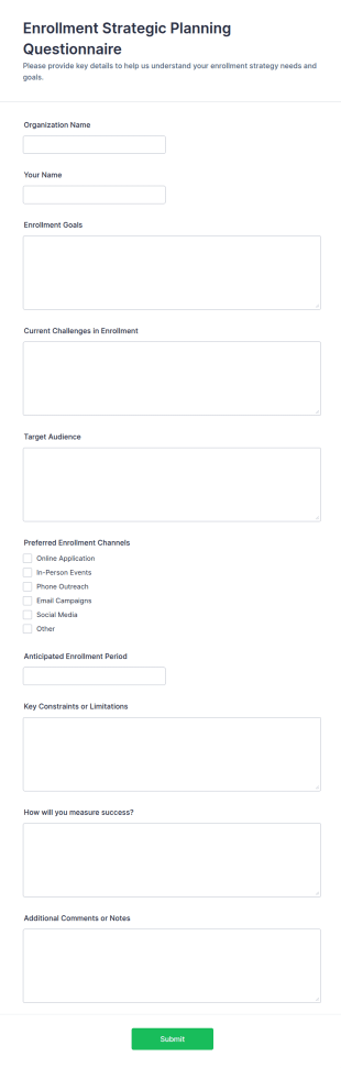 Enrollment Strategic Planning Questionnaire Form Template