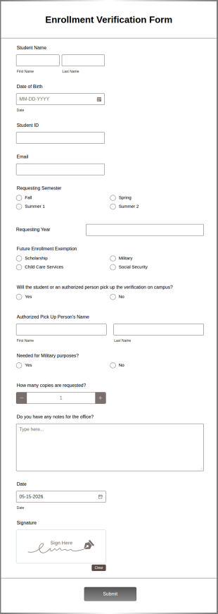 Enrollment Verification Form Template