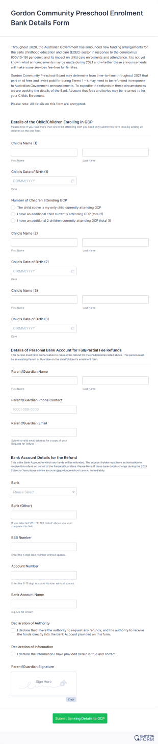 Bank Details Enrolment Form Template