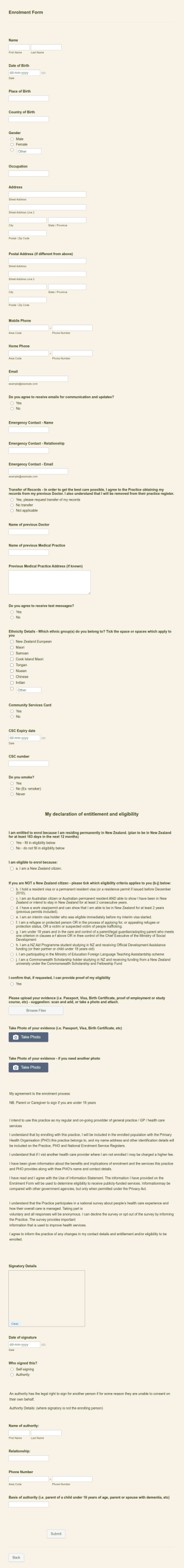 Enrolment Form GP Practices In New Zealand