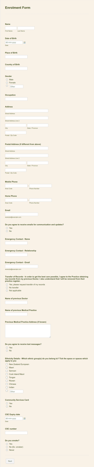 Enrolment Form GP Practices In New Zealand Form Template