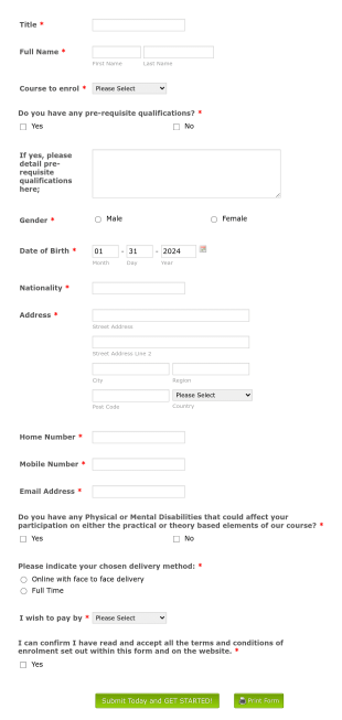 Enrolment Form PTQ Form Template