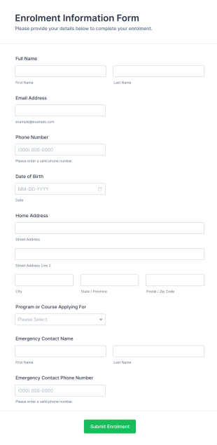 Enrolment Information Form Template