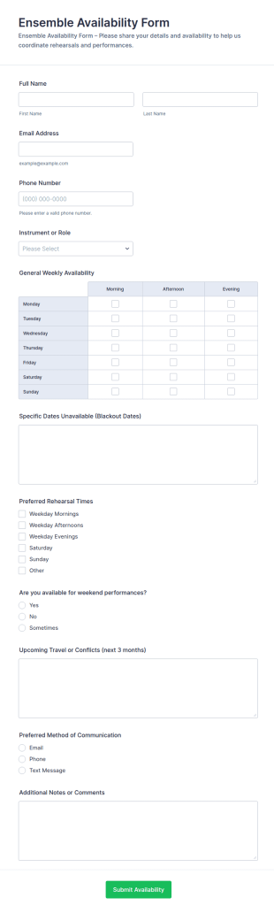 Ensemble Availability Form Template