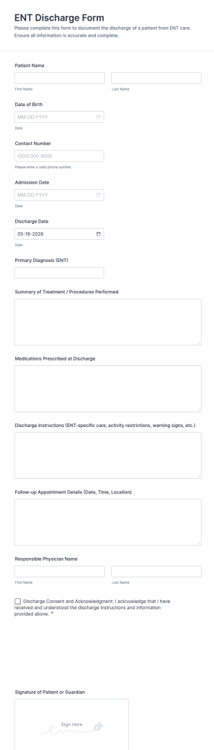 ENT Discharge Form Template