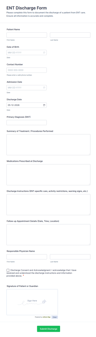 ENT Discharge Form Template