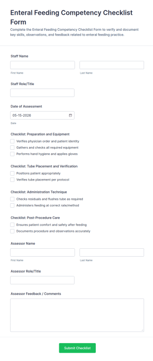 Enteral Feeding Competency Checklist Form Template