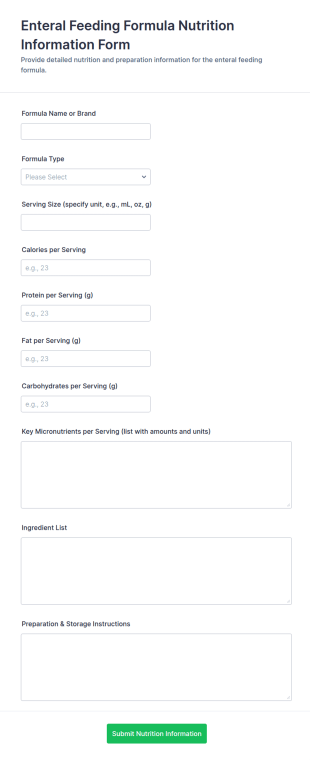 Enteral Feeding Formula Nutrition Information Form Template