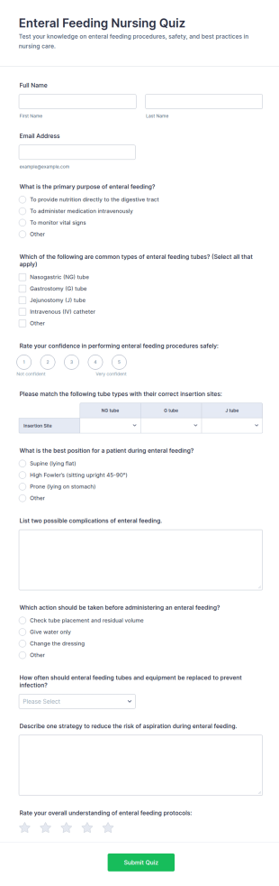 Enteral Feeding Nursing Quiz Form Template