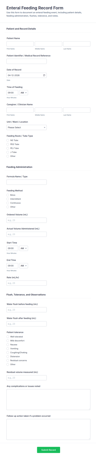 Enteral Feeding Record Form Template