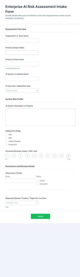 Enterprise AI Risk Assessment Intake Form Template