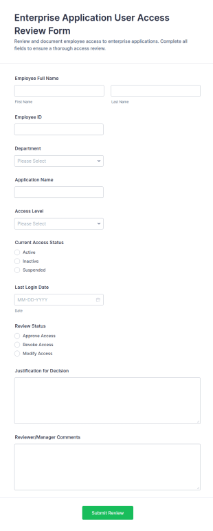 Enterprise Application User Access Review Form Template