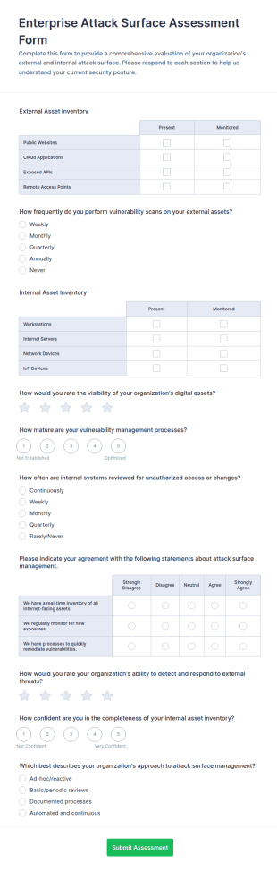 Enterprise Attack Surface Assessment Questionnaire Form Template