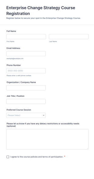 Enterprise Change Strategy Course Registration Form Template
