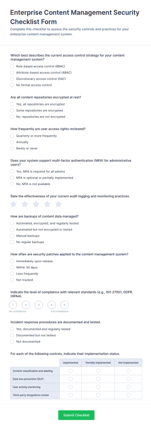 Enterprise Content Management Security Checklist Form Template