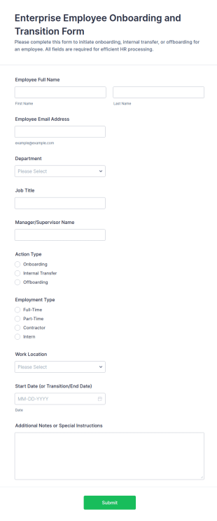 Enterprise Employee Onboarding And Transition Form Template