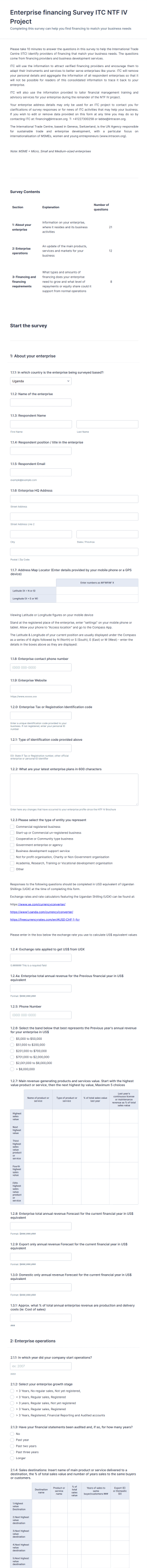 Enterprise Financing Questionnaire Form Template