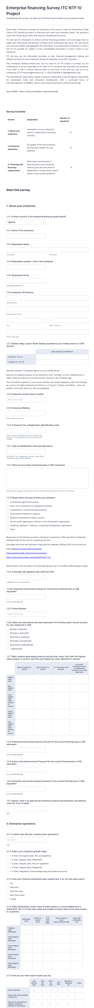 Enterprise Financing Questionnaire Form Template