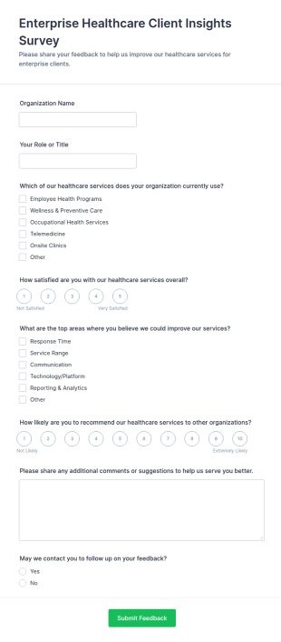 Enterprise Healthcare Client Insights Survey Form Template