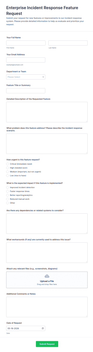 Enterprise Incident Response Feature Request Form Template