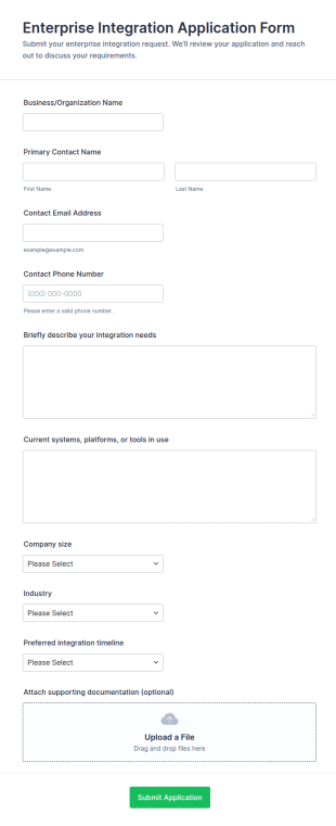 Enterprise Integration Application Form Template
