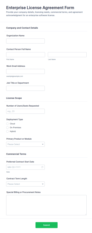 Enterprise License Agreement Form Template