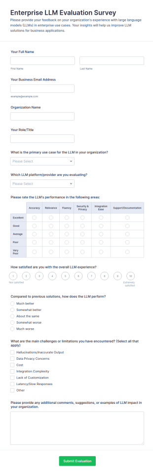 Enterprise LLM Evaluation Survey Form Template