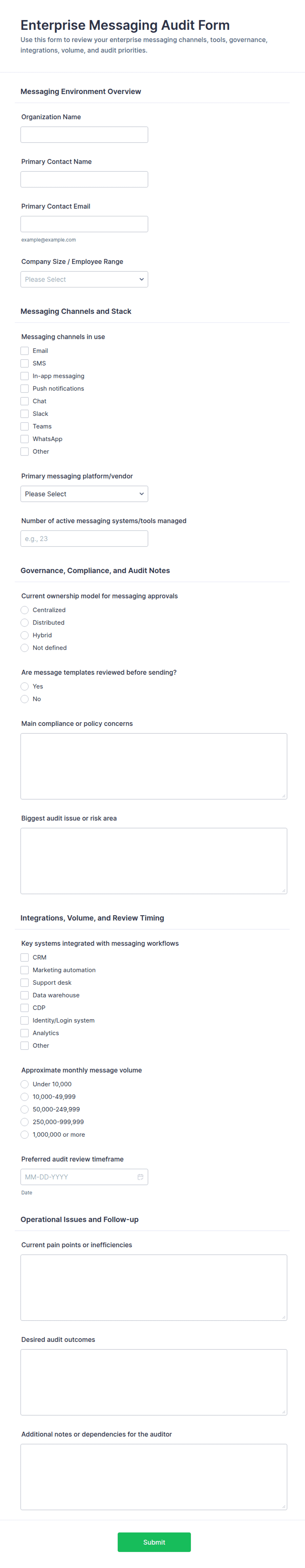 Enterprise Messaging Audit Form Template | Jotform