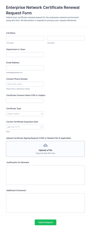 Enterprise Network Certificate Renewal Request Form Template