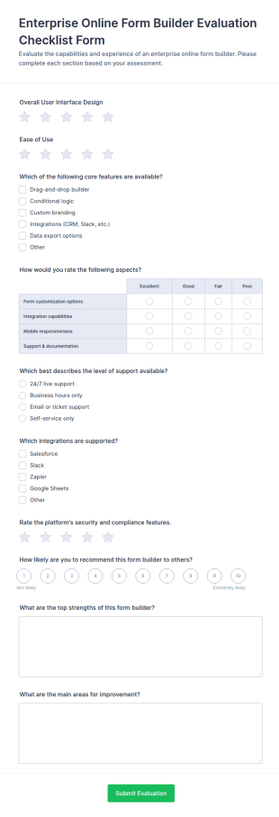 Enterprise Online Form Builder Evaluation Checklist