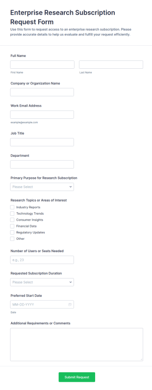 Enterprise Research Subscription Request Form Template