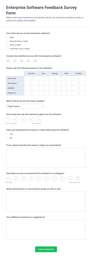 Enterprise Software Feedback Survey Form Template