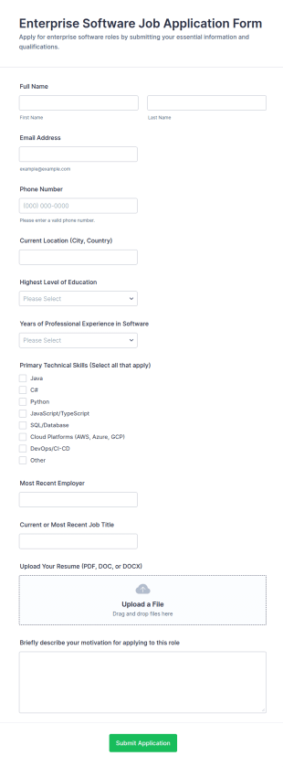 Enterprise Software Job Application Form Template