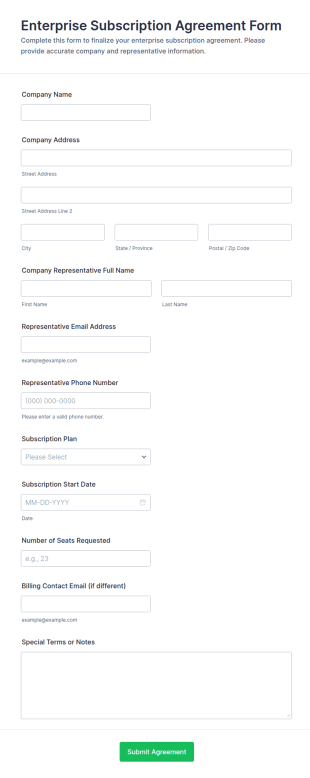 Enterprise Subscription Agreement Form Template