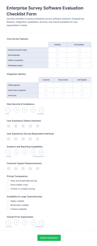 Enterprise Survey Software Evaluation Checklist Form Template
