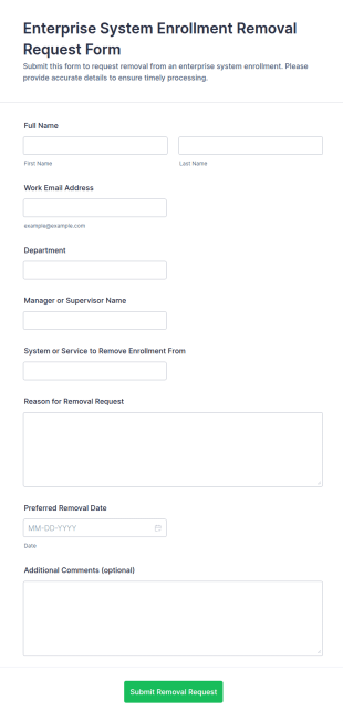 Enterprise System Enrollment Removal Request Form Template